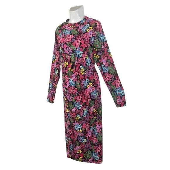 Future Collective Kahlana Floral Long Sleeve Mock Bodycon Dress 1X Ruched Midi - Picture 2 of 11